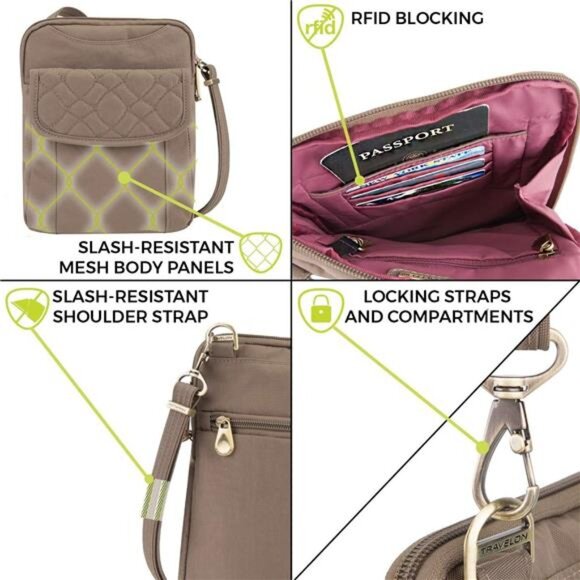 anti theft crossbody bag travel pouch RFID blocking quilted slim shoulder purses - Picture 4 of 7